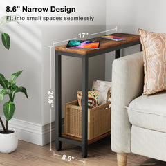 KIMBORA Narrow End Table for Small Spaces, 2 Tier Skinny Small Side Tables Living Room, Slim Couch Nightstand for Bedroom Bedside, Black