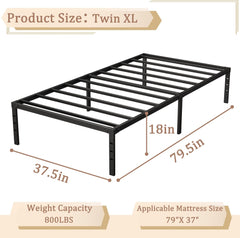 Full Size Bed Frame, 14-Inch Tall Heavy-Duty Platform with Under-Bed Storage, Sturdy Metal Bed Frame for Mattress Support, No Box Spring Needed, Quiet Design, Easy Assembly, Black