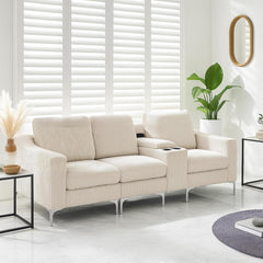 Corduroy Accent Single Sofa, Modern Accent Chair Couch with Thicken Cushion Silver Legs, Comfy Reading Armchair for Living Room, Bedroom, Beige.