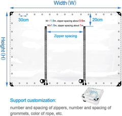 Outdoor Curtains, Transparent Tarpaulin Sheet Waterproof, 0.3mm PVC Soft Glass Tarpaulin Side Panels for Gazebo Carport Pergola, Partition Rain Curtains, Clear-Dustproof,W×H-3×2.7m/9.8×8.9ft