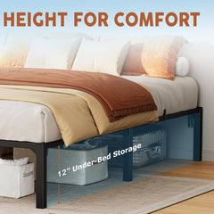 GarveeHome 10 in Full Tool-Free Bed Frame, Heavy Duty Metal Platform Bed Frame with Durable Iron Slat Support and Legs, No Box Spring Required, No Screws Needed, Support Up to 800 LBS