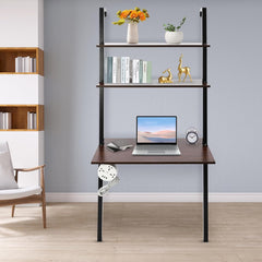 Wall Mount Desk with Shelves 3 Tier Ladder Computer Laptop Desk Iron Floating Table with Storage Industrial Pipe Bookcase for Home Office 110LBS Load Capacity