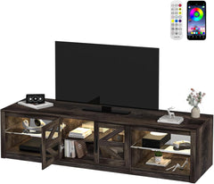 TV Stand for 78 Inch with Sliding Barn Doors, Entertainment Center with Remote Control LED Light,Adjustable Shelves, Mid Century Modern Media TV Console Table for Living Room Bedroom Grey