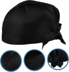 Black Canvas Chef Hat with Adjustable Ribbon Durable Catering Skull Cap Turban for Men and Women Cooking Headwear for Chefs Bakers and Culinary Schools