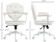 INMOZATA Soft Teddy Work Chair - Swivel Computer Desk Chair with Wheels, Button Tufted Back, Ergonomic Vanity Chairs for Small Spaces, Home Office(White)
