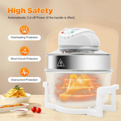 Countertop Air Fryer, 15.5 Quart 1200W Convection Oven, Multifunctional Glass Halogen Roaster Oven Cooker for Bake Grill Steam Roast Fry Defrost Crispy Food Fries