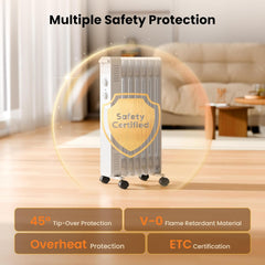 Portable Electric Radiator Heater, Space Oil Filled Heaters with 3 Heat Settings, Adjustable Thermostat, Overheat & Tip-Over Protection For Indoor Use,1500W (White)