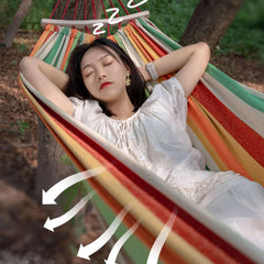 Canvas Hammock with Wooden Sticks for Outdoor Camping and Playing Portable Multi-Purpose Tree Hanging Good Hammock(CH)