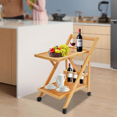 2-Tier Wood Rolling Bar Cart, Serving Carts Mobile Snack & Drink Station Coffee Cart with Wine Rack Utility Cart for Kitchen Mobile Liquor Bar Treat Trolley for Home, Bar, Beauty Shop
