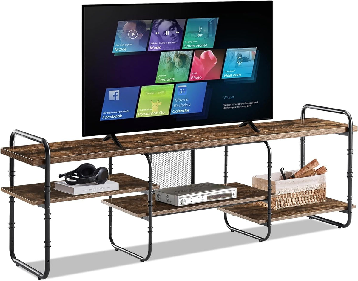 VECELO 75 inch TV Stand,TV Cabinet with 3-Tier Open Shelves,Vintage Wooden Style TV Console Table Entertainment Center for Living Room,Bedroom,Easy Assembly, fits up to 80 inch TV