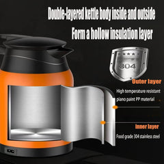 travel electric kettle 12V/24V Portable Water Boiler Heated Travel Mug，Car Electric Kettle，1000ml large capacity， 304 stainless steel，insulation and anti-scald (24V silver), NF-H5N-JR