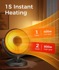 Joy Pebble Space Heater, 400W/800W Oscillating Electric Heater with 2-Level Rapid Heating, 180-Min Timer, Radiant Dish Heater with Tip-over&Overheat Protection, Portable Space Heater for Home/Office