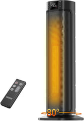 Space Heater, 24" Electric Heaters for Indoor Use, 1500W PTC Ceramic Heater for Office with Remote, Thermostat, 3 Modes, 35dB Quiet, 12H Timer Portable Heater for Bedroom Home Large Rooms