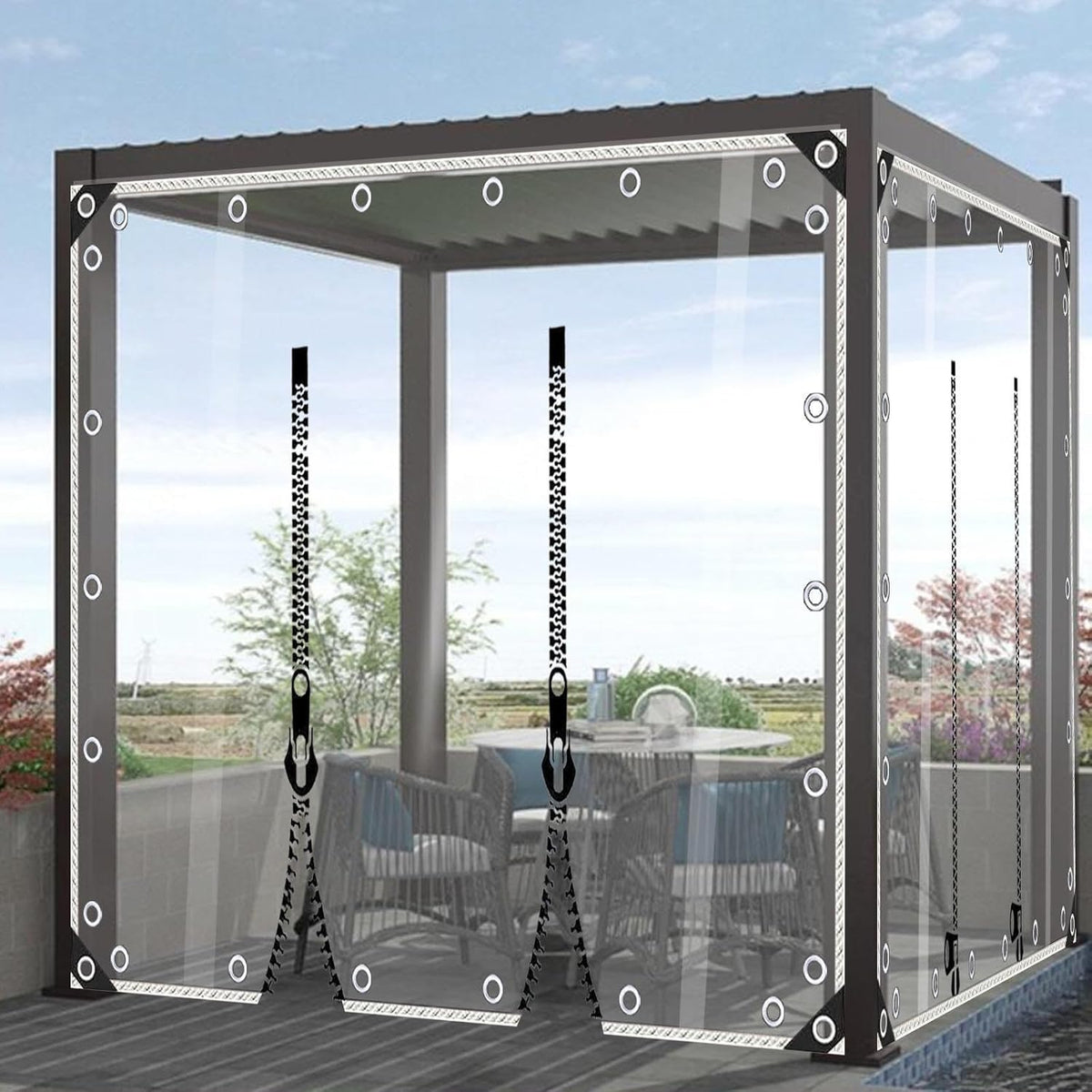 Outdoor Tarpaulin Curtains Clear,PVC Waterproof Tarpaulin Side Panels-400g/m²,Transparent Soft Glass,Heavy Duty Tarp Covers,Tear Resistant＋Uv-Ray for Gazebo Pergola Carport,W×H-2.5×3.3m/8.2×10.8ft