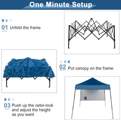 6x6ft Pop Up Canopy Tent,Outdoor Camping Canopy Tents with Removable Pockets Sidewall & Bag for Extra Storage,Instant Sun Shelter Gazebo for Beach,Party,Events,Sports & Camping (Blue)