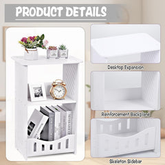 3 Tier Side Table Night Stand, Narrow End Table with Storage Shelf, Extended Desktop & Solid Structure, Small Tables for Bedroom/Living Room/Office/Bathroom, Simple Bedside Table Small Bookcase