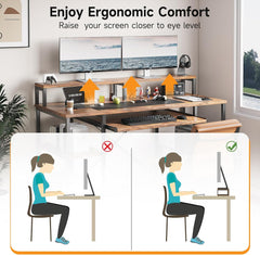 VERMESS 48Inch Computer Desk, Home Office Desks with Keyboard Tray, Gaming Desk with CPU Stand Shelf,Industrial Study Table Wide Writing Desk with Storage Shelves for 2 Monitors, Rustic Brown