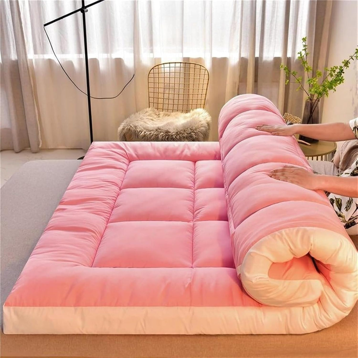 Universal Futon Mattress, Comfortable Japanese Floor Mattress, Breathable, Thick, Roll-Up, Portable, Foldable, Suitable for Guest Bed and Camping.(Gray,120x200cm)