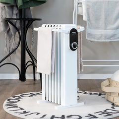 COSTWAY Oil Filled Radiator Heater 1500W, Electric Space Heater with Foldable Hanging Rack, 3 Heat Settings, Dual Safety Protection, Portable Oil Radiant Heater for Indoor Use Home Office (Black)