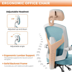 Ergonomic Office Chair, Home Office Computer Desk Chair with Armrests and Headrests, Height Adjustable Swivel Task Chairs for Home, Bedroom, Study, Blue