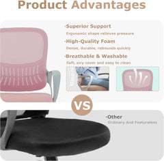 Ergonomic Office Desk Chair, Computer Work Chair with Lumbar Support Adjustable Mid Back Mesh Task Chair Swivel Rolling Chair for Home Office, Adults and Teens (Fixed Armrest, Black)