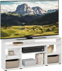 Furinno Econ Easy Assembly 4-Tier Petite Entertainment Center TV Stand for TV up to 25 Inch with Stainless Steel Tubes, White Oak/Chrome