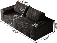 63" Corduroy Cloud Loveseat Sofa, 2 Seater Deep Seat Boneless Couch, No Assembly Small Floor Foam Couches with Wide Armrests for Small Spaces, Apartement, Bedroom (Camel, 63")