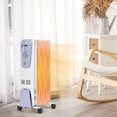 Tangkula Oil Filled Radiator Heater, 1500W Portable Space Heater Radiator with Adjustable Thermostat, 3 Heat Settings, Overheat & Tip-Over Protection, Electric Radiant Heater for Indoor use