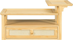 38.5 '' Brown Coffee Table with Storage for Living Room, Small Vintage Coffee Tables & Rustic Center Table with Rattan Drawer, Tea Table with 2 Tabletops, Multifunctionalit Use (Brown)