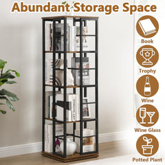 4 Tier Rotating Bookshelf Tower, Round Spinning Bookshelf Tower with Baffle, 360°Wood Revolving Bookcase for Kids & Adults, Vertical Rotate Turning Spiral Organizer (White, Round 4 Tier)