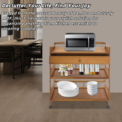 3 Tier Rolling Cart, 21"×11.8"×31.5" Portable Removable Kitchen Trolley Serving Cart with Universal Wheels, Storage Organizer Utility Cart for Living Room Kitchen Home Bar (Without Drawer)