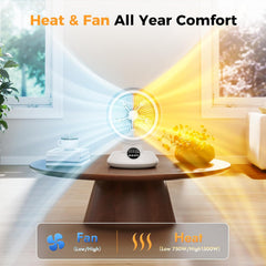 Heater and Fan Combo for Indoor Use - 2-in-1 1500W Portable Desk Heating & Cooling Fan, Oscillating with Adjustable Thermostat, 2 Heat & Fan Modes, Tip-Over Protection, Quiet Space Heater
