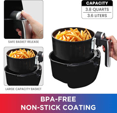 Total Chef Air Fryer - Aerogrill, Non-Stick Frying Basket, French Fry, Digital Touch Screen, 7 Presets, Freidora Eléctrica, Countertop Cooking Kitchen Appliance, 3.8 quart Black