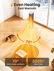 Space Heaters for Indoor Use, 1500W PTC Ceramic Electric Heater with Thermostat, Room Temperature Display, 70° Oscillation, Remote Control, 12H Timer, Quiet Portable Heater for Office Bedroom