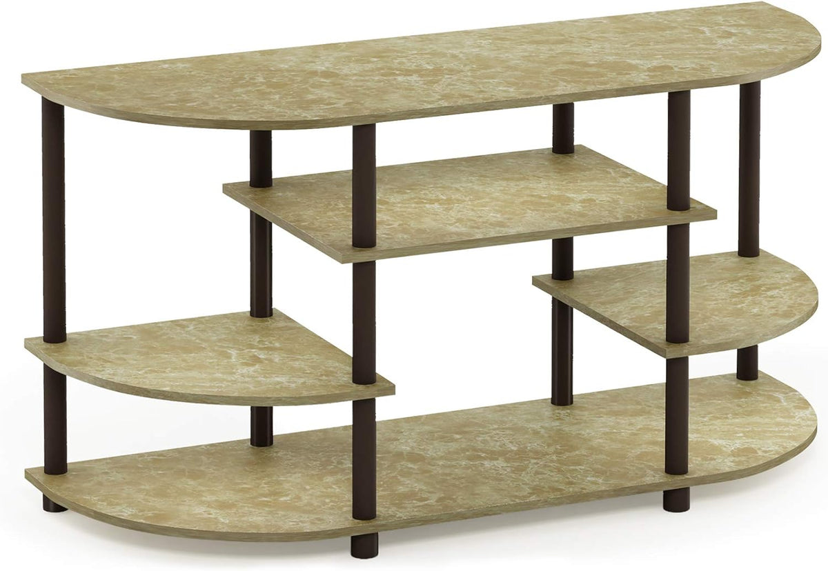 FURINNO JAYA Simple Design Corner TV Stand, Marble Brown/Brown
