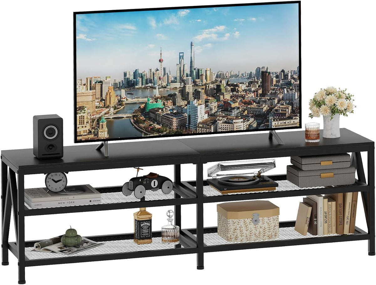 TV Stand for TVs up to 60 Inch, 43" Long Industrial TV Console Table with 3-Tier Storage Shelves, Entertainment Center for Living Room, Bedroom (Black)