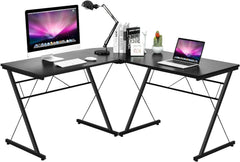 Black L-Shaped Design Corner Desk Home Office Computer Desk Laptop Notebook PC Workstation Gaming Studying Writing Table Multi-Functional Desk Detachable Design Split Into 2 Separate Small Tables