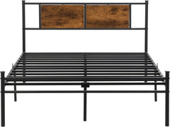 Full Size Bed Frames with Headboard and Footboard, Platform Bed Frame with Metal Slats Support, No Box Spring Needed, Bedframe with Brown Headboard for Adults, Teenagers and Kids (Full)
