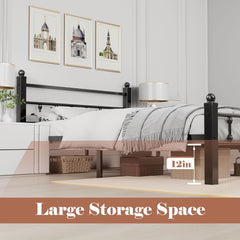 Metal Twin Bed Frames, Noise-Free Design & Underbed Storage Heavy Duty Bed Frames with Headboard No Box Spring Needed/Tool-Free Assembly