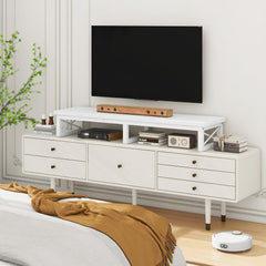 IBUYKE 45" Large TV Riser for 32-60 inch TV,Tabletop Short TV Stand with Storage and Steel Legs,Dual Screen Office Desk,Stand Riser,TV Riser Stand for Home,Bedroom,Living Room,Rustic Brown TVT002H