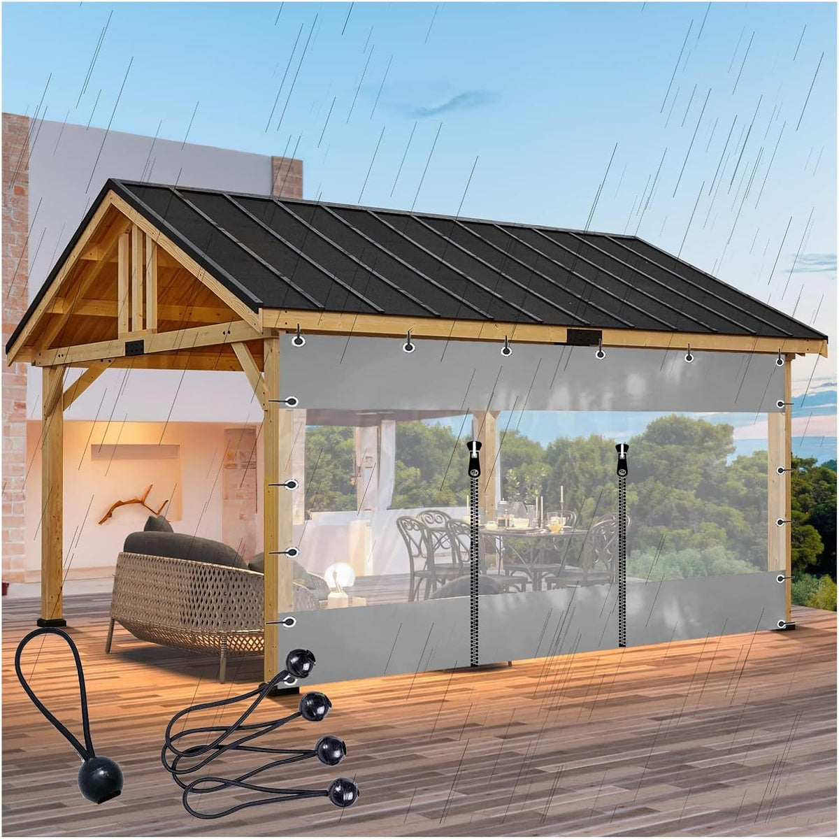 Outdoor Tarpaulin Curtain Tent Side Panels Waterproof Pergola Sides with Eyelets with Double Zipper, for Garden Patio Deck Gazebo (Color : Gray, Size : 3x2m/9.8x6.6ft)