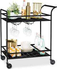 Best Choice Products Rolling Bar Cart, Mobile Home Bar Serving Cart, Serving Station w/ 2 Tier Shelves, Wine Rack, Lockable Wheels - Black