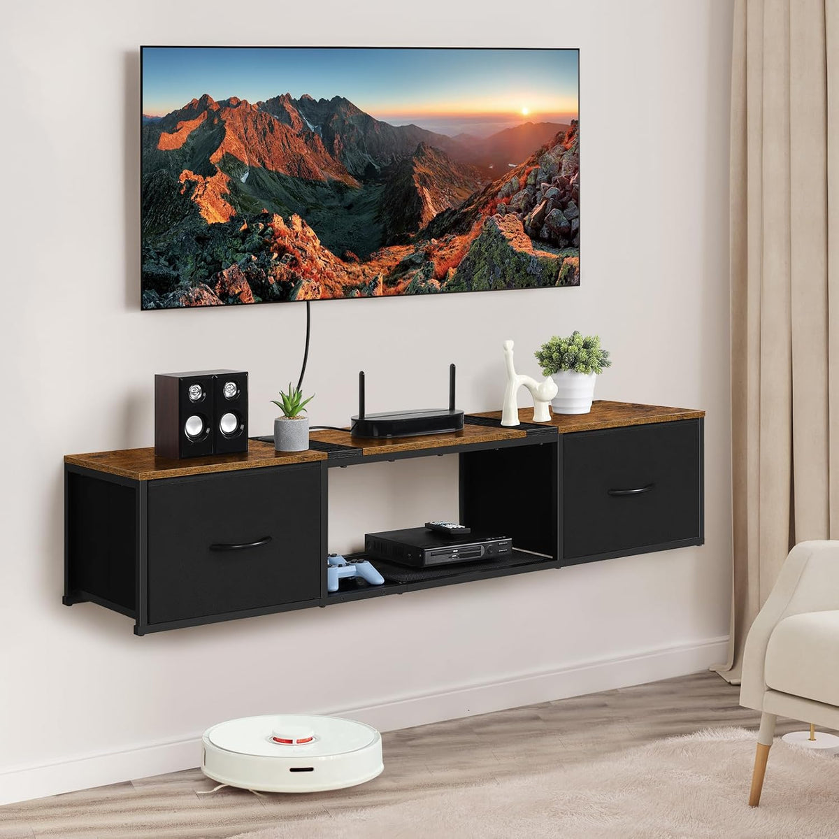 Vrisa Floating TV Stand Wall Mounted TV Console with Storage Floating Entertainment Center Media Console Shelf Cabinet for Under TV for Living Room Bedroom, Black