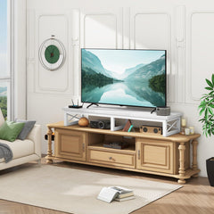 IBUYKE 45" Large TV Riser for 32-60 inch TV,Tabletop Short TV Stand with Storage and Steel Legs,Dual Screen Office Desk,Stand Riser,TV Riser Stand for Home,Bedroom,Living Room,Rustic Brown TVT002H