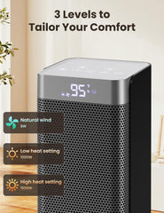 Space Heaters for Indoor Use, 1500W PTC Ceramic Electric Heater with Thermostat, Room Temperature Display, 70° Oscillation, Remote Control, 12H Timer, Quiet Portable Heater for Office Bedroom