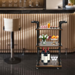 Serving Cart on Wheels, Industrial Bar Carts 3 Tier Home Kitchen Carts, Wine Rack Carts Storage Modern Wine Tea Rolling Carts