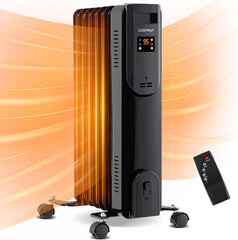 COSTWAY Oil Filled Radiator Heater, 1500W Electric Radiant Space Heater with Adjustable Thermostat, 3 Heat Settings, Overheat & Tip-Over Protection, Portable Heater for Home, Office & Indoor Use