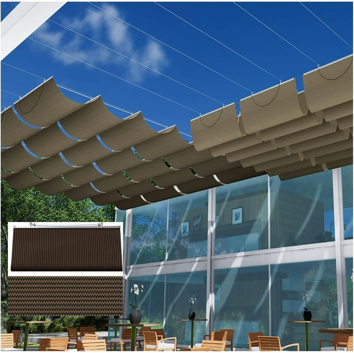 Retractable Wave Canopy pergola Cover，Retractable Wave Sun Shade sail，pergola Shade Cover Retractable， Sun Protection and Breathable，Wave Awning，Customizable(W1.6*L13m/W5.24*L42.65ft)