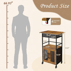 3 Tier Rolling Coffee Cart with 2-Door & Pull-Out Wire Basket Drawer, Movable Coffee Bar Cabinet on Lockable Casters, 32.7" H Microwave Cart with Storage for Home, Kitchen, Dining Room (Rustic Brown)