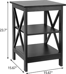 ZENY Nightstand Sofa Side Table End Table with 3-Tier Storage Shelf for Living Room, Bedroom, Office, Apartment, Easy Assembly, Black